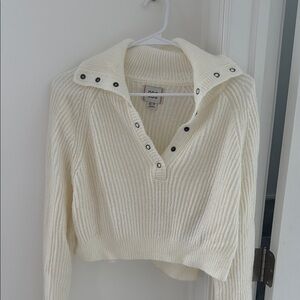 Urban Outfitters Cream Ribbed Snap-Front Sweater